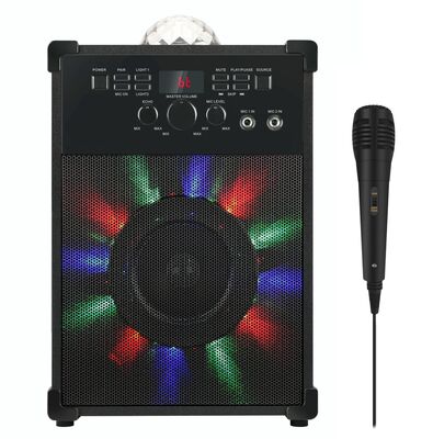 Harga yang bagus Pencahayaan RGB portabel BT Speaker Karaoke dengan Tiga Digit layar LED merah Wireless wired Mics Baterai untuk menari on line